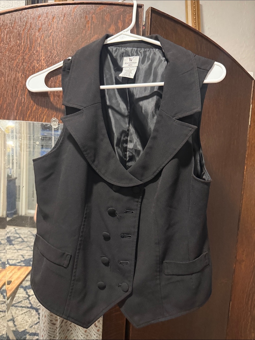W by Worth Black Double-Breasted Tailored Vest with Notch Lapel